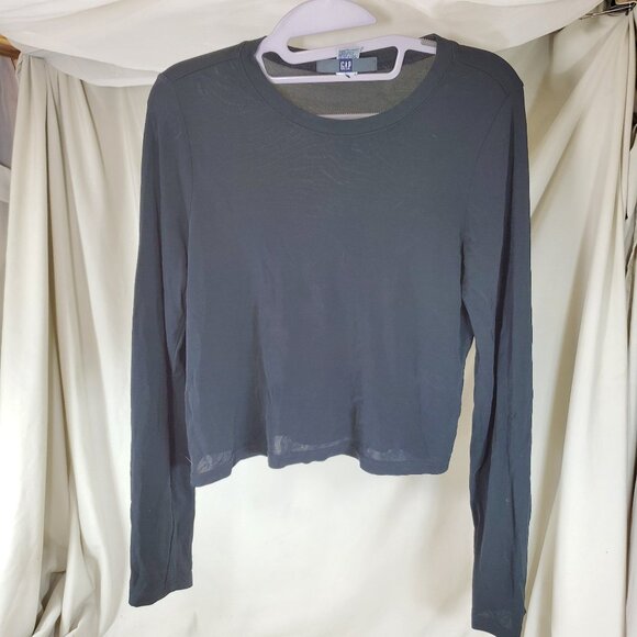 GAP Y2K Black Long Sleeve Crop MESH Top goth punk emo M - Picture 1 of 4